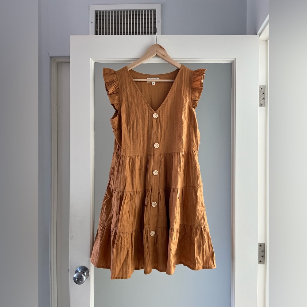 Listicle Brown Ruffle Mini Dress